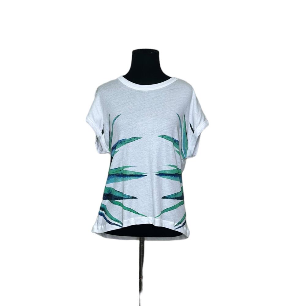 Chasor white green print cap sleeves oversized t shirt size Small